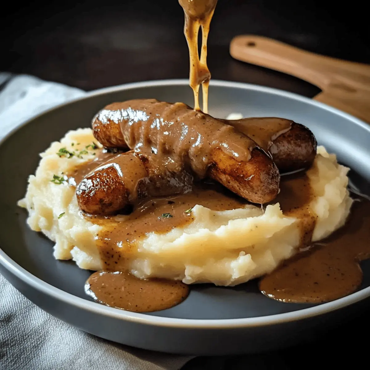 Bangers and Mash with Guinness Gravy