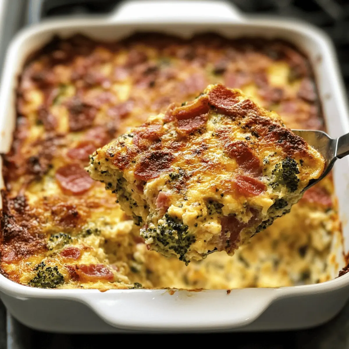 Easy Keto Egg Casserole with Turkey Bacon and Broccoli recipe