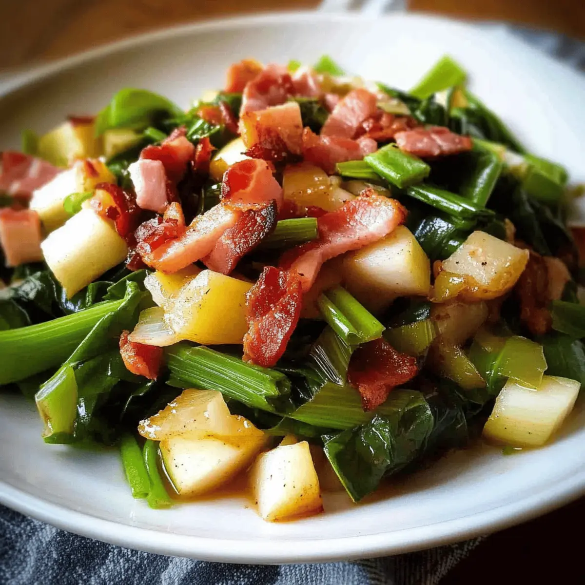 Leeks Greens with Apples and Turkey Bacon