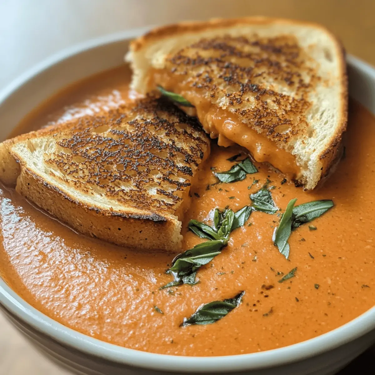 Creamy Tomato Basil Soup with Grilled Cheese
