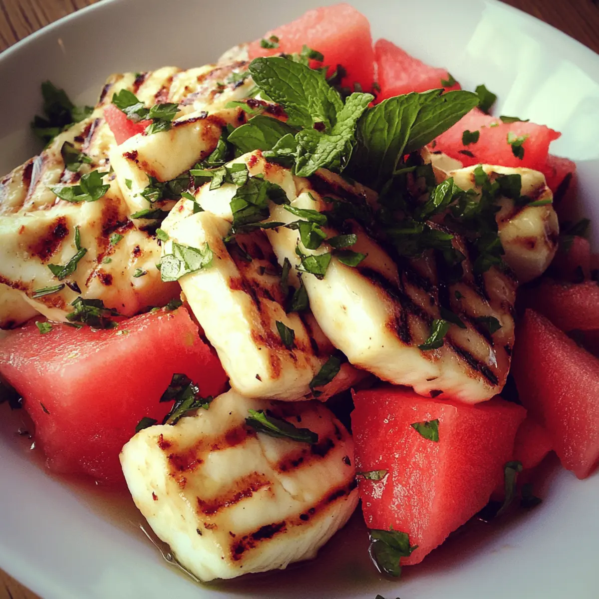 Grilled Halloumi Salad with Watermelon, Mint, and Lime Vinaigrette
