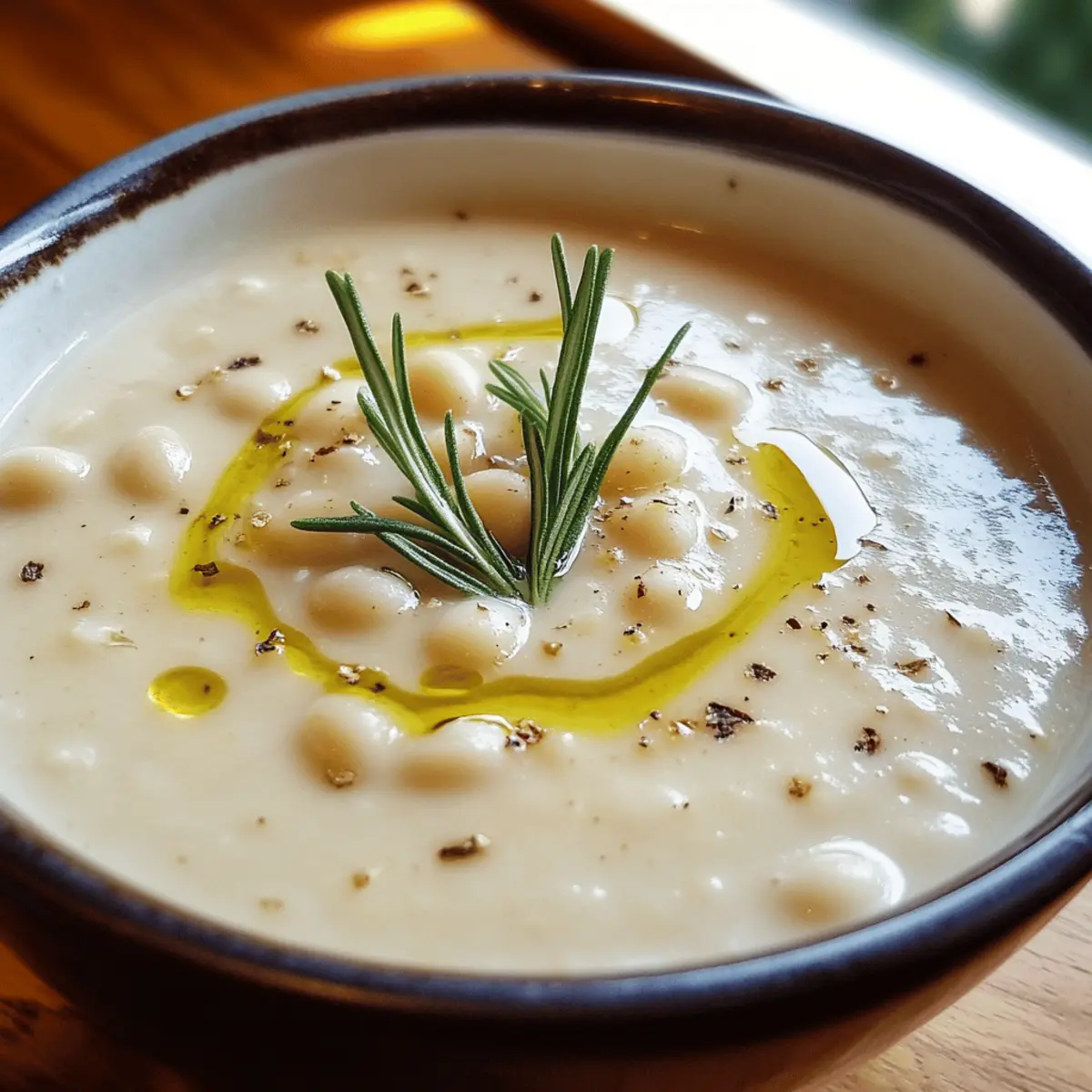 Creamy Roasted Garlic and White Bean Soup with Rosemary Oil