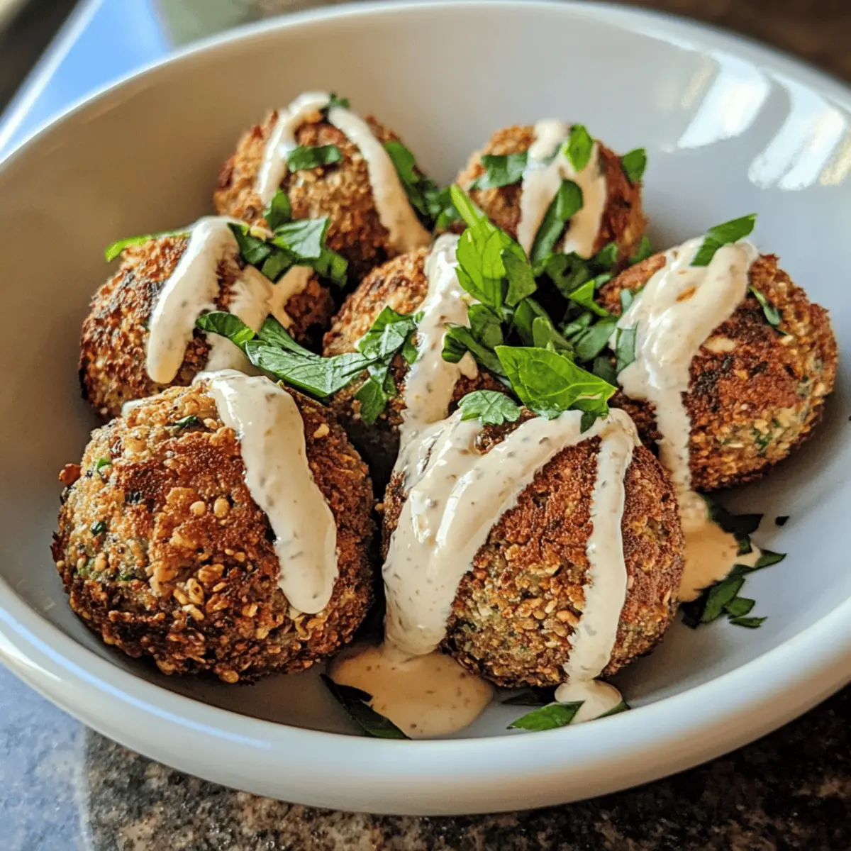 Crispy Air Fryer Falafel Balls with Lemon-Tahini Drizzle