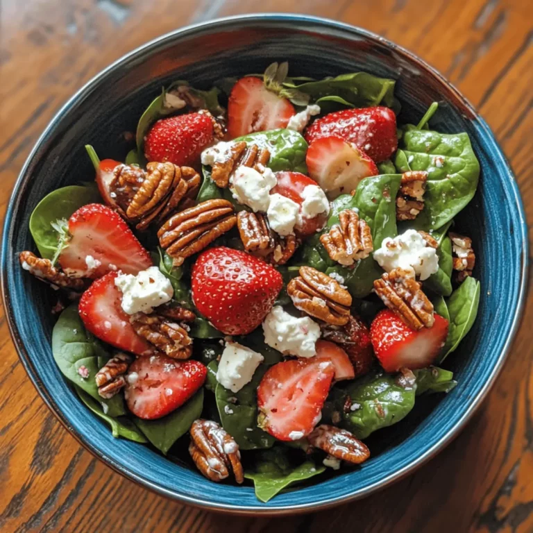 Strawberry Spinach Salad with Candied Pecans and Goat Cheese