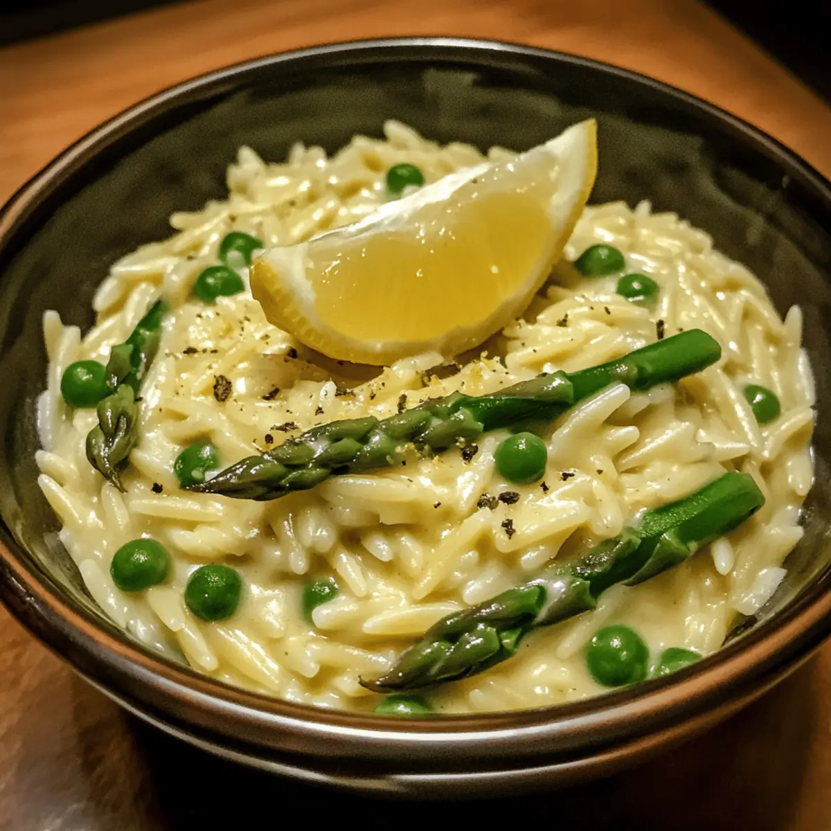 One-Pot Creamy Lemon Orzo with Peas and Asparagus