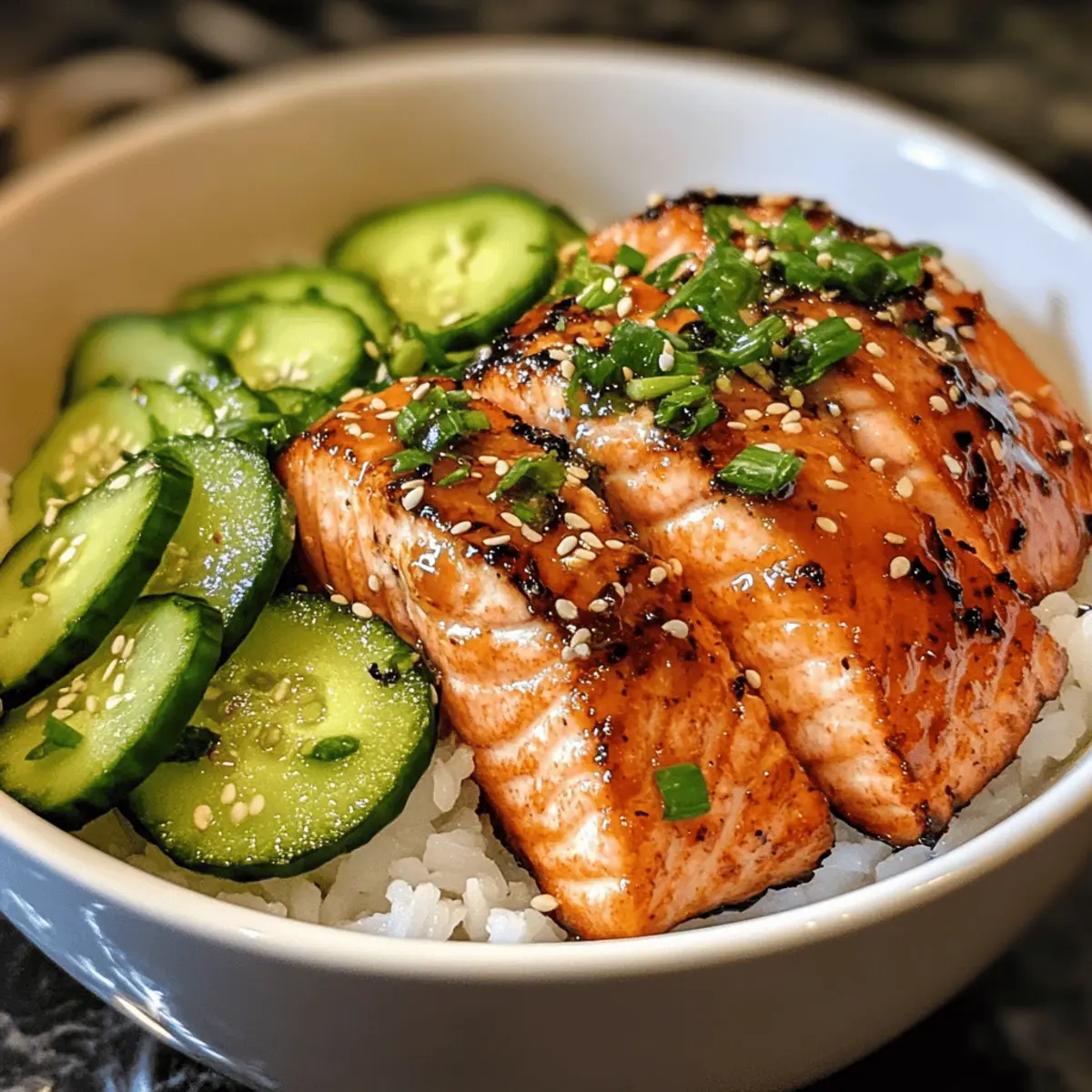 Hot Honey Salmon Bowls with Quick-Pickled Cucumbers