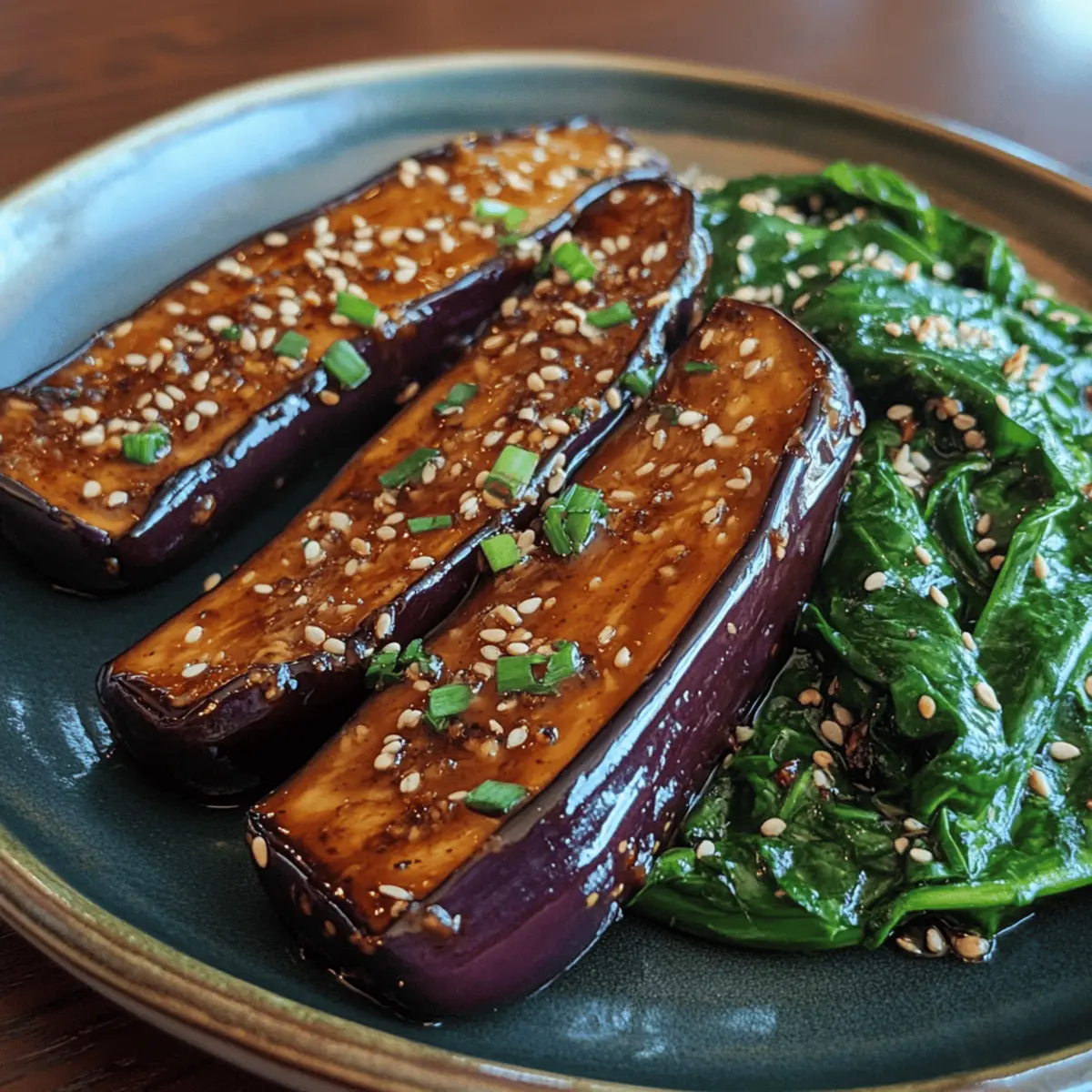 Miso-Glazed Eggplant with Sesame Spinach