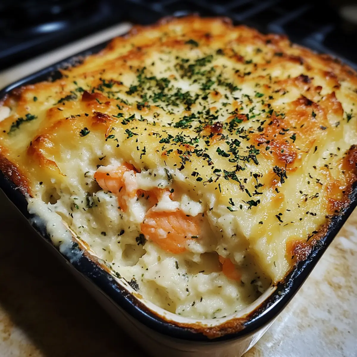 Baked Fish Pie with Herbed Mash