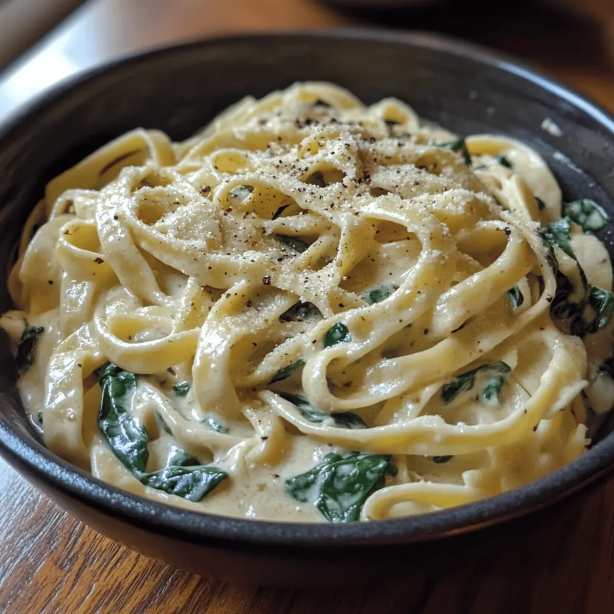 Creamy Garlic Spinach Fettuccine
