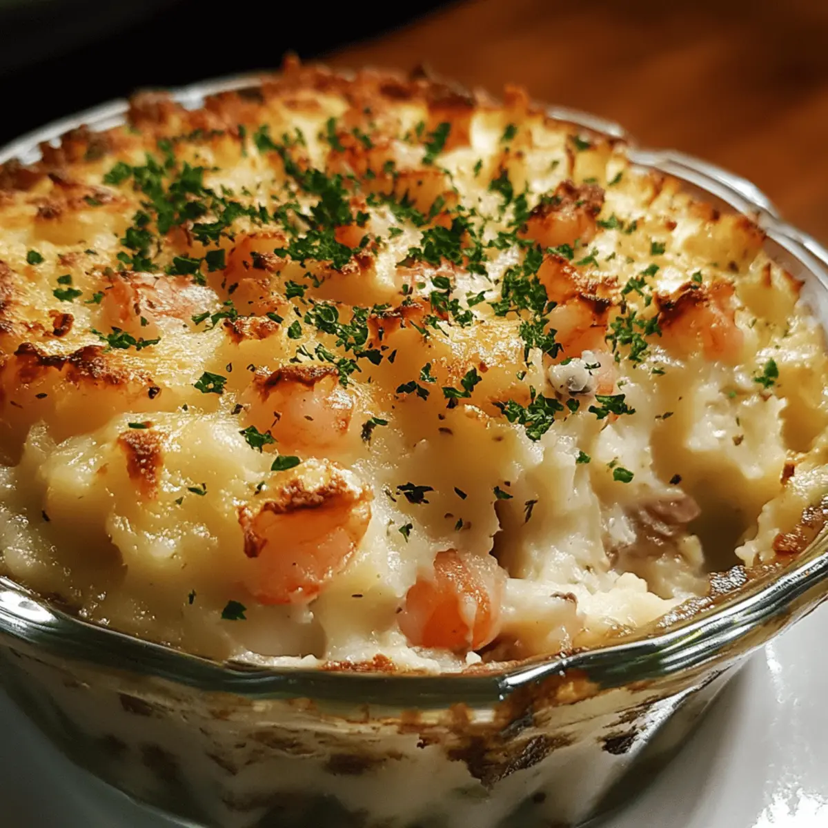 Seafood Shepherd's Pie with a Potato Crust