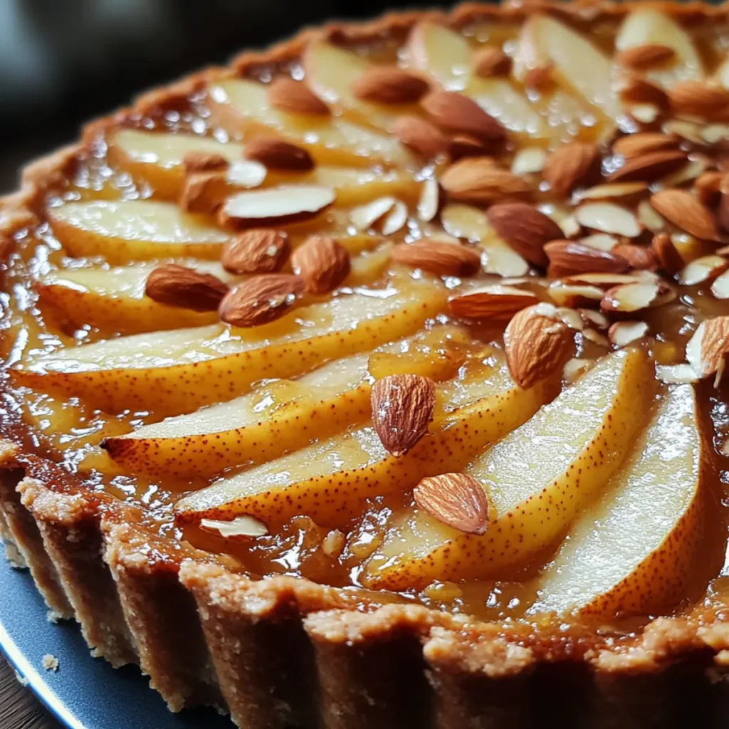 Roasted Pear & Almond Tart with Honey Glaze