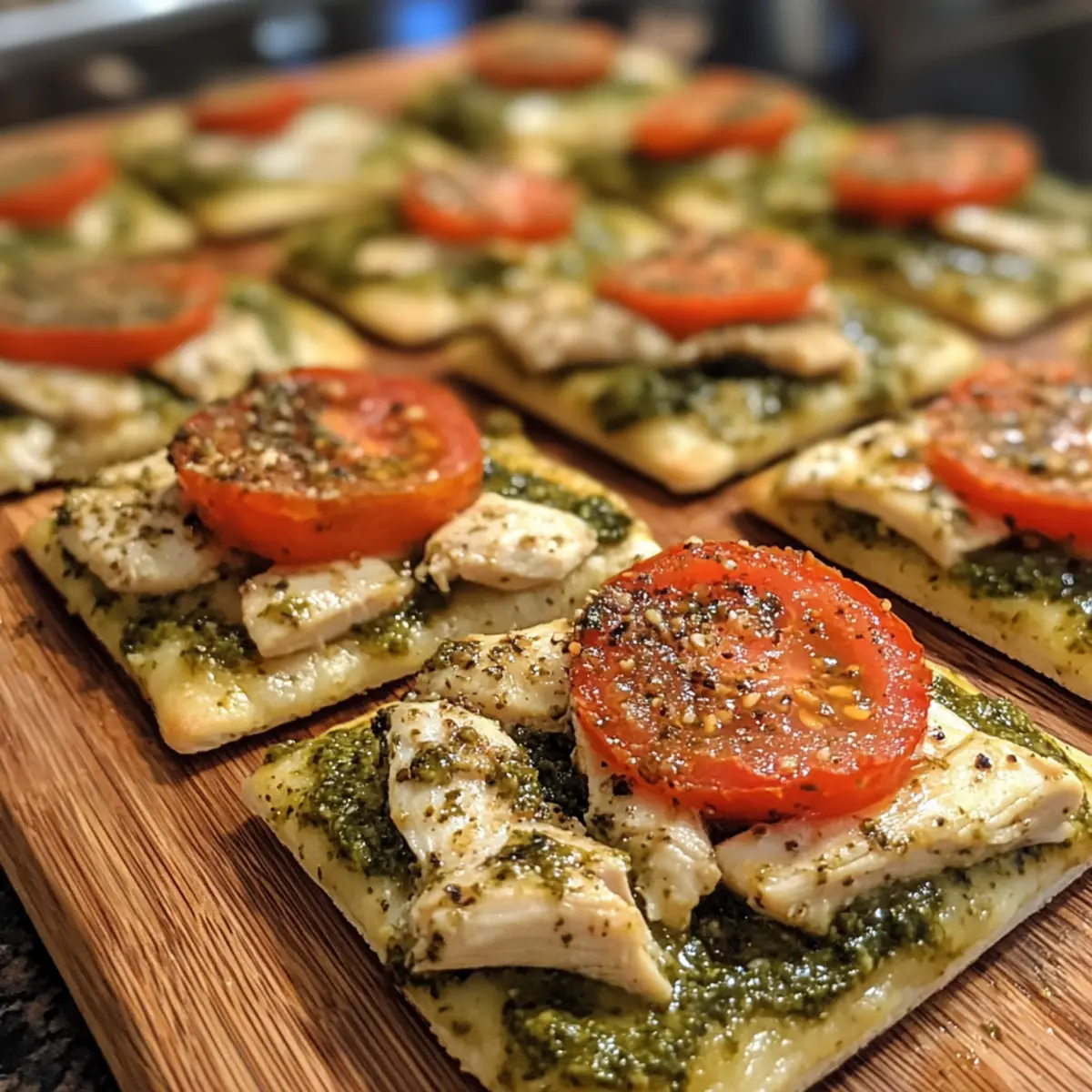 Pesto Chicken & Tomato Flatbread Pizzas recipe