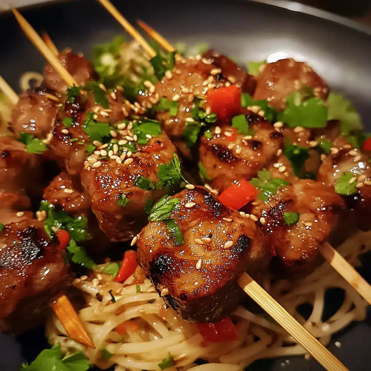 Sesame Glazed Quorn Skewers with Chilli Noodles