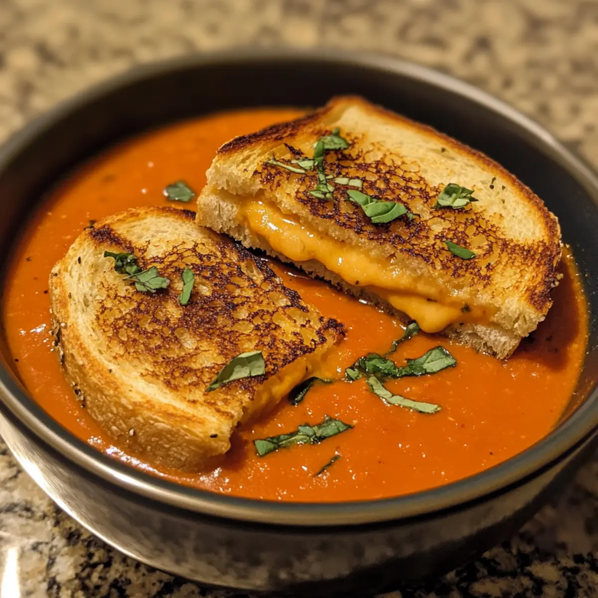 Creamy Tomato Basil Soup with Gourmet Grilled Cheese Dippers