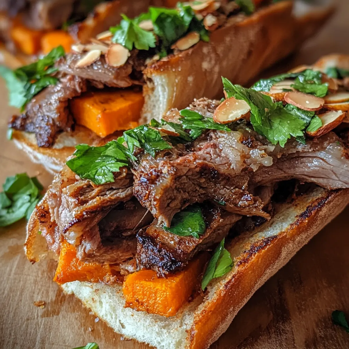 Truffled Lamb Leg Sandwiches with Almond Sweet Potatoes
