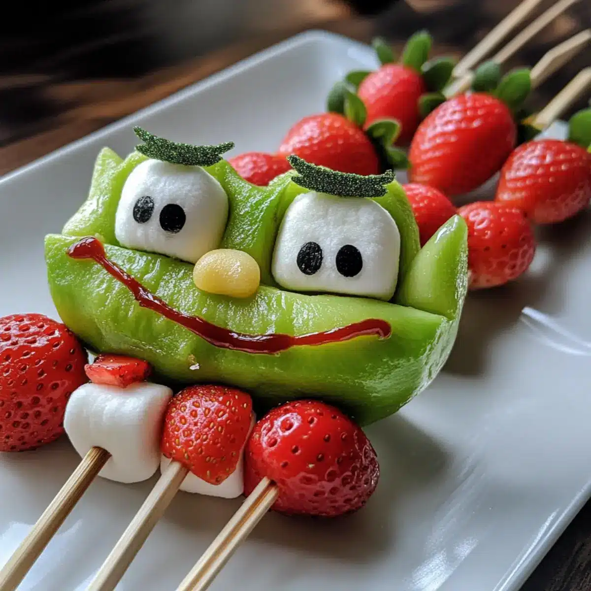 Grinch Skewers Grape, Banana, Strawberry, Mini Marshmallow