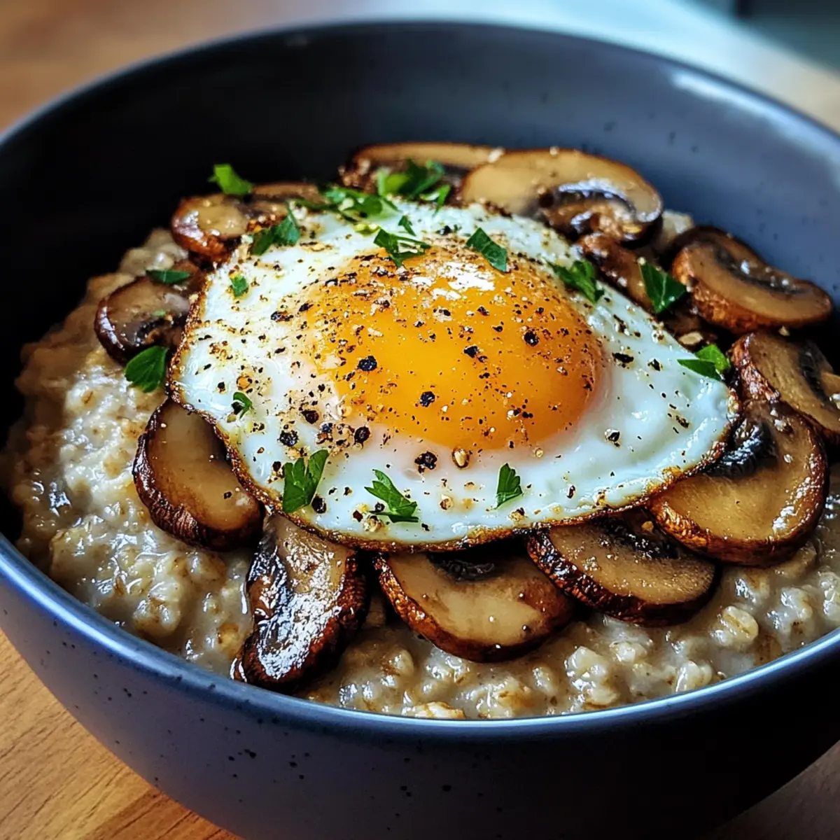 Savory Oatmeal with Sautéed Mushrooms & Fried Egg