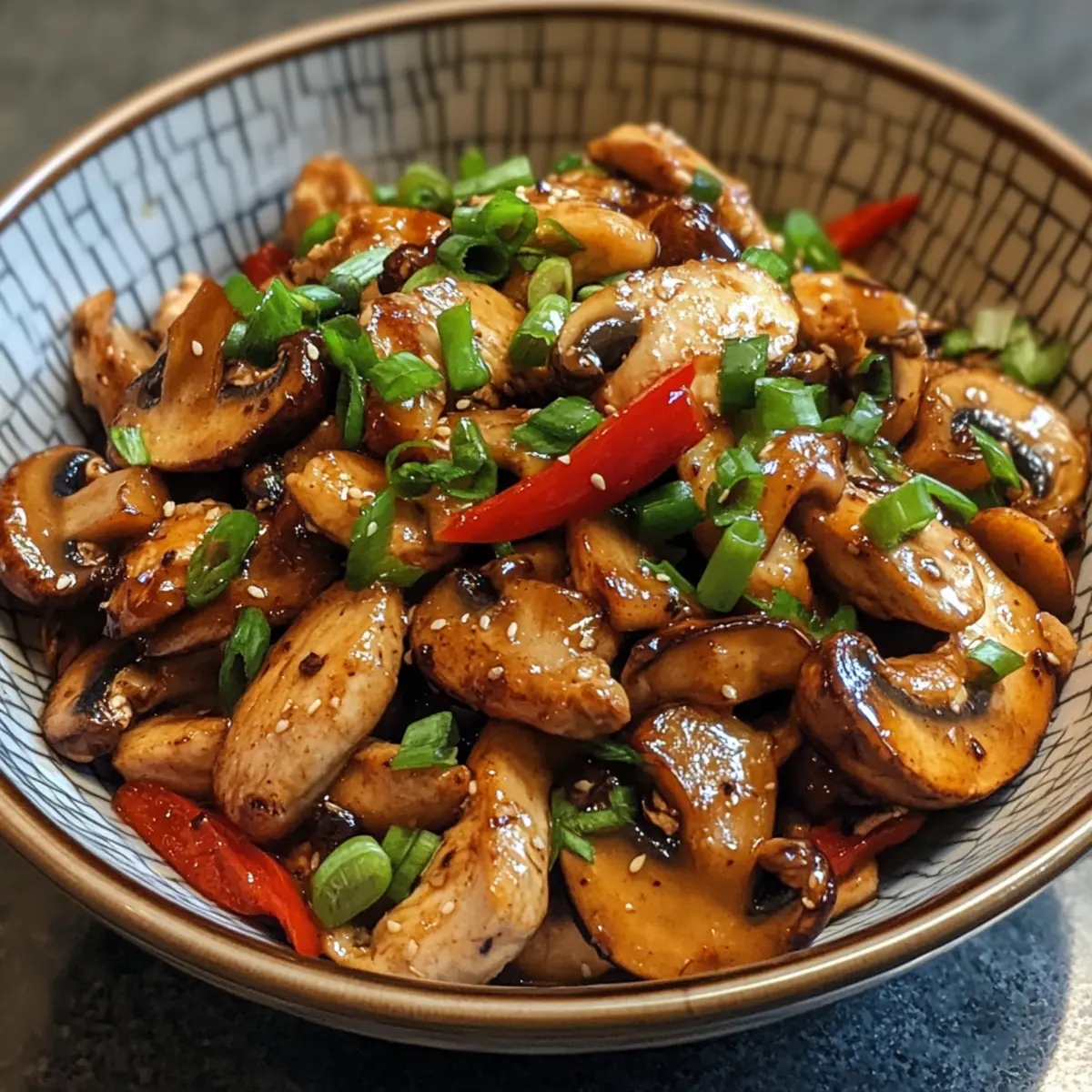 Hoi-Sin NoChicken Stir-Fry with Shiitake Mushrooms