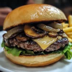 Mushroom Swiss Burger with Caramelized Onions