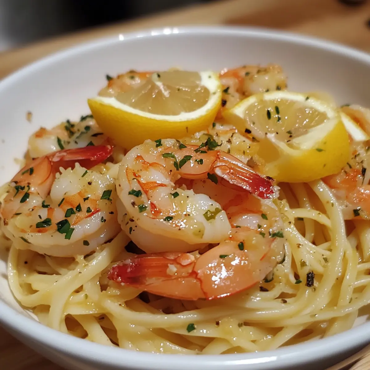 Lemon Garlic Shrimp Scampi over Linguine recipe