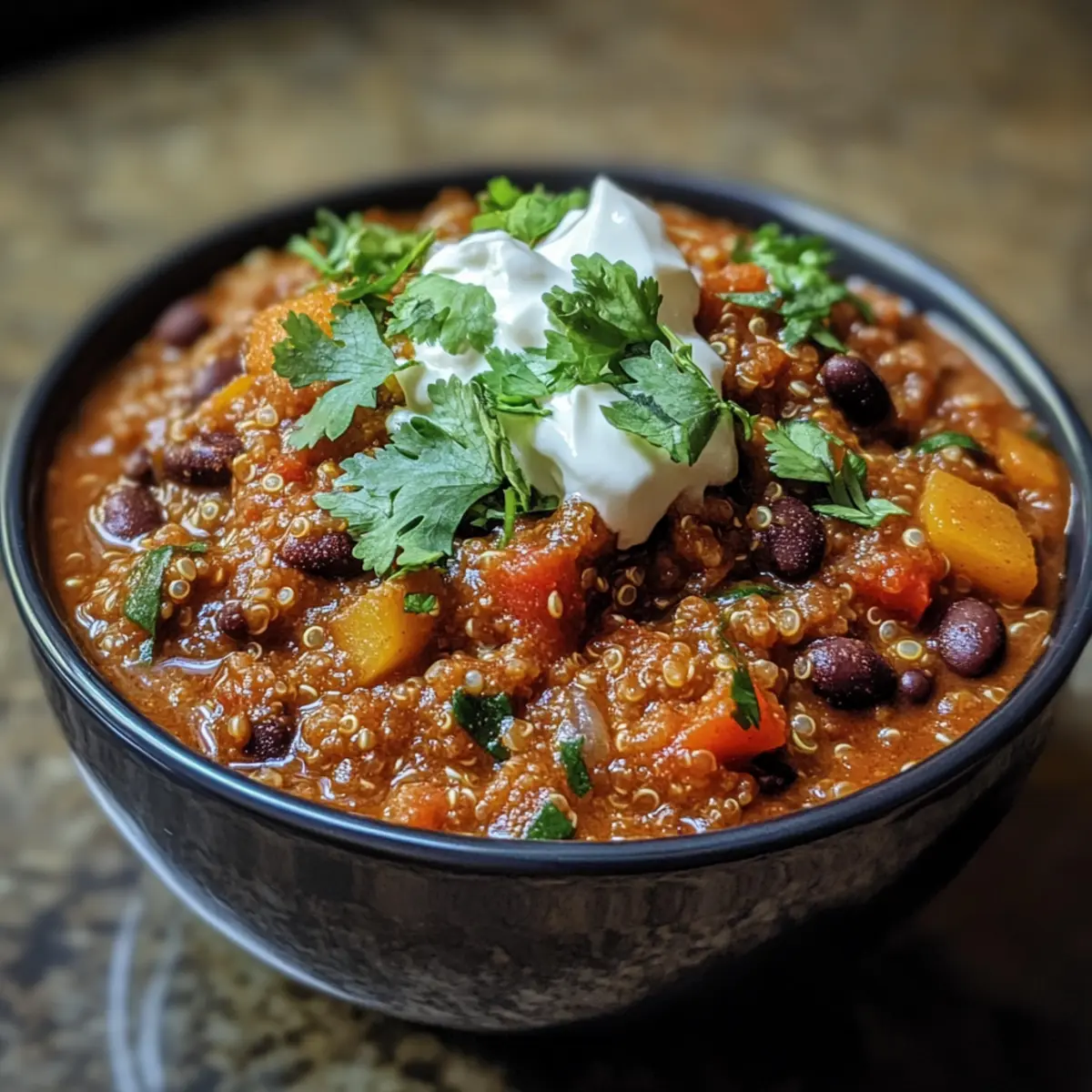 Hearty Black Bean and Quinoa Chili recipe