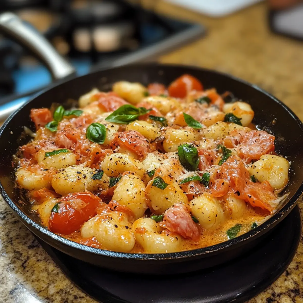 Creamy Tomato & Basil Gnocchi Skillet
