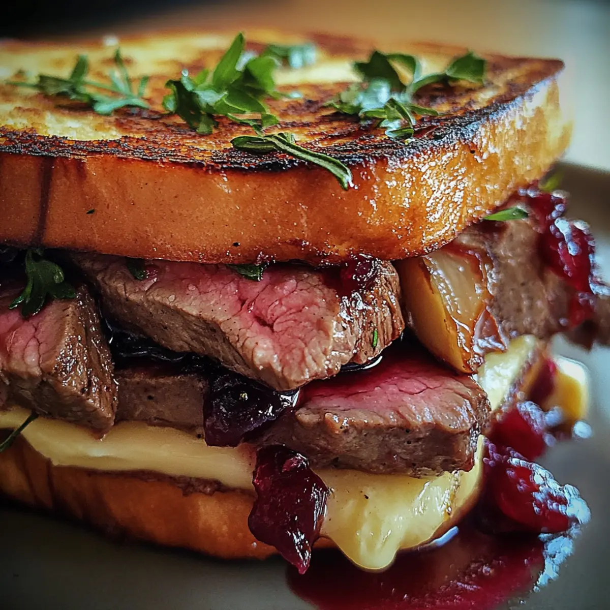 Steak & Brie Melts with Balsamic Cranberry Sauce