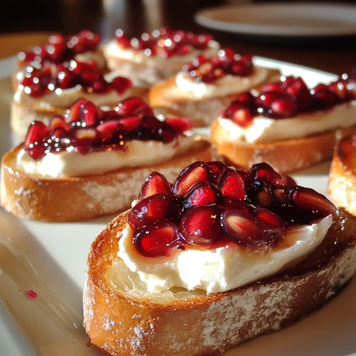 Goat Cheese and Fig Jam Crostini with Pomegranate Seeds