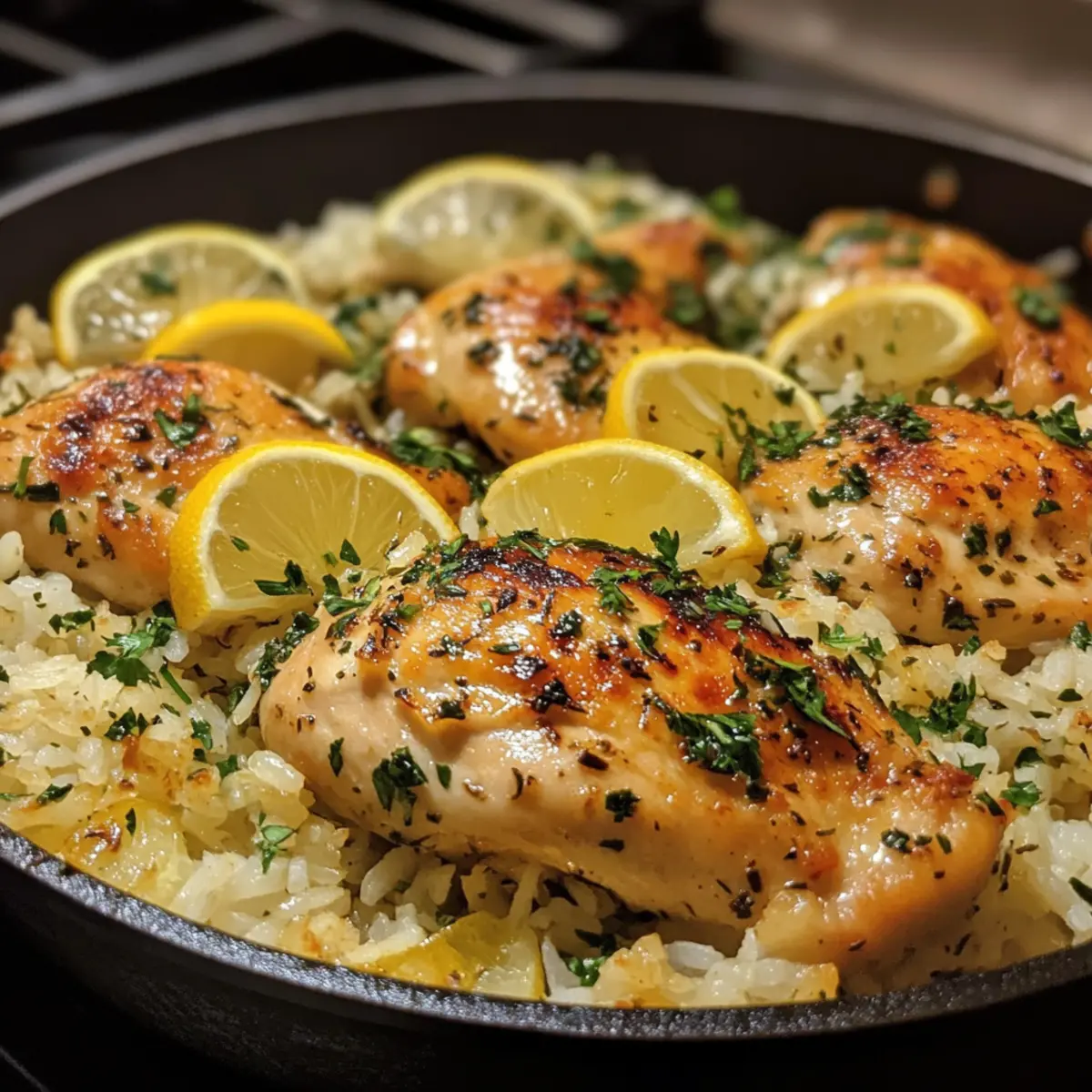 Lemon-Garlic Chicken Skillet with Herbed Rice