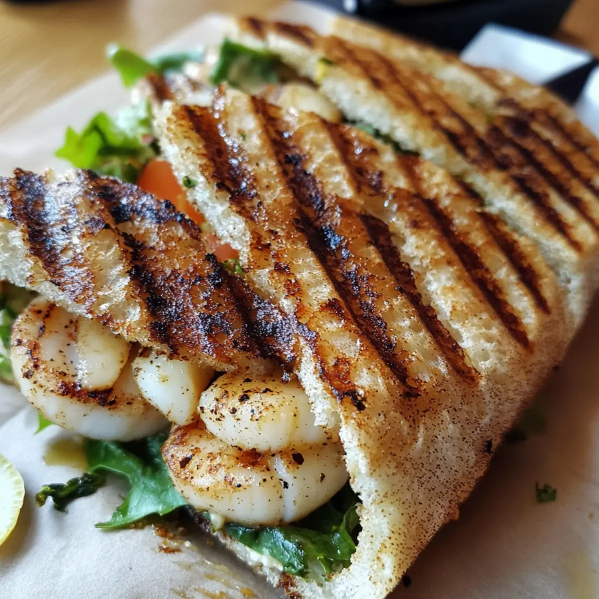 Scallop Po’Boy Wrap Panini with Lemon Tofu Aioli