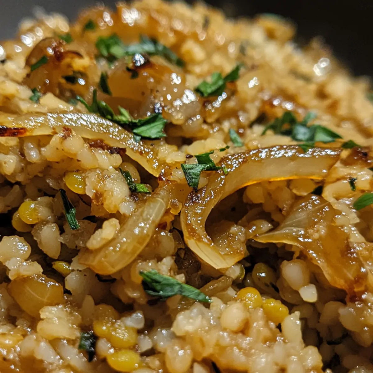 Lentil and Bulgur Pilaf with Caramelized Onions