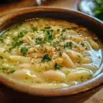 Seed Pasta and White Bean Garlic Soup