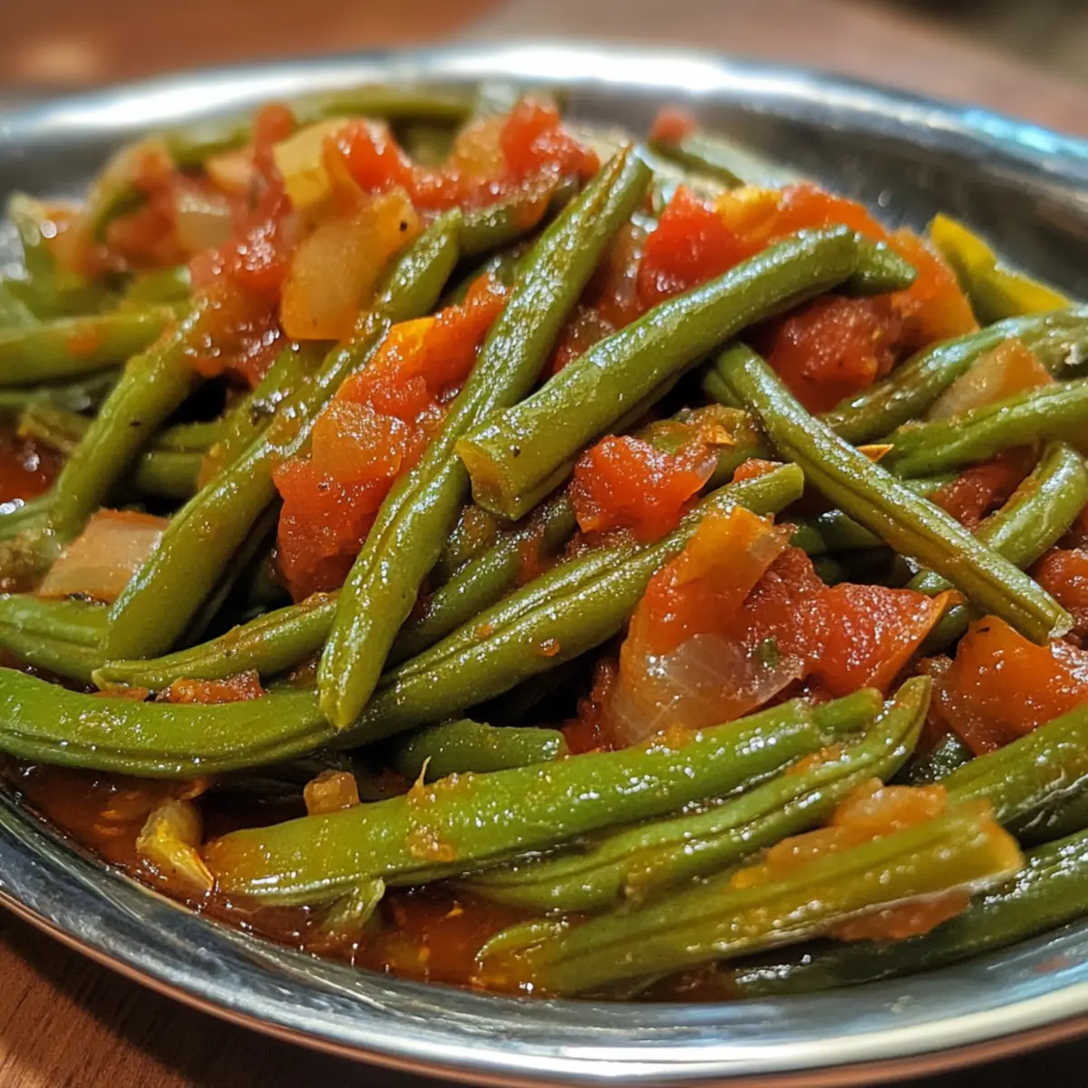 Greek Style Braised Green Beans in Tomato Oil