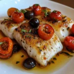 Baked Cod with Cherry Tomatoes and Black Olives