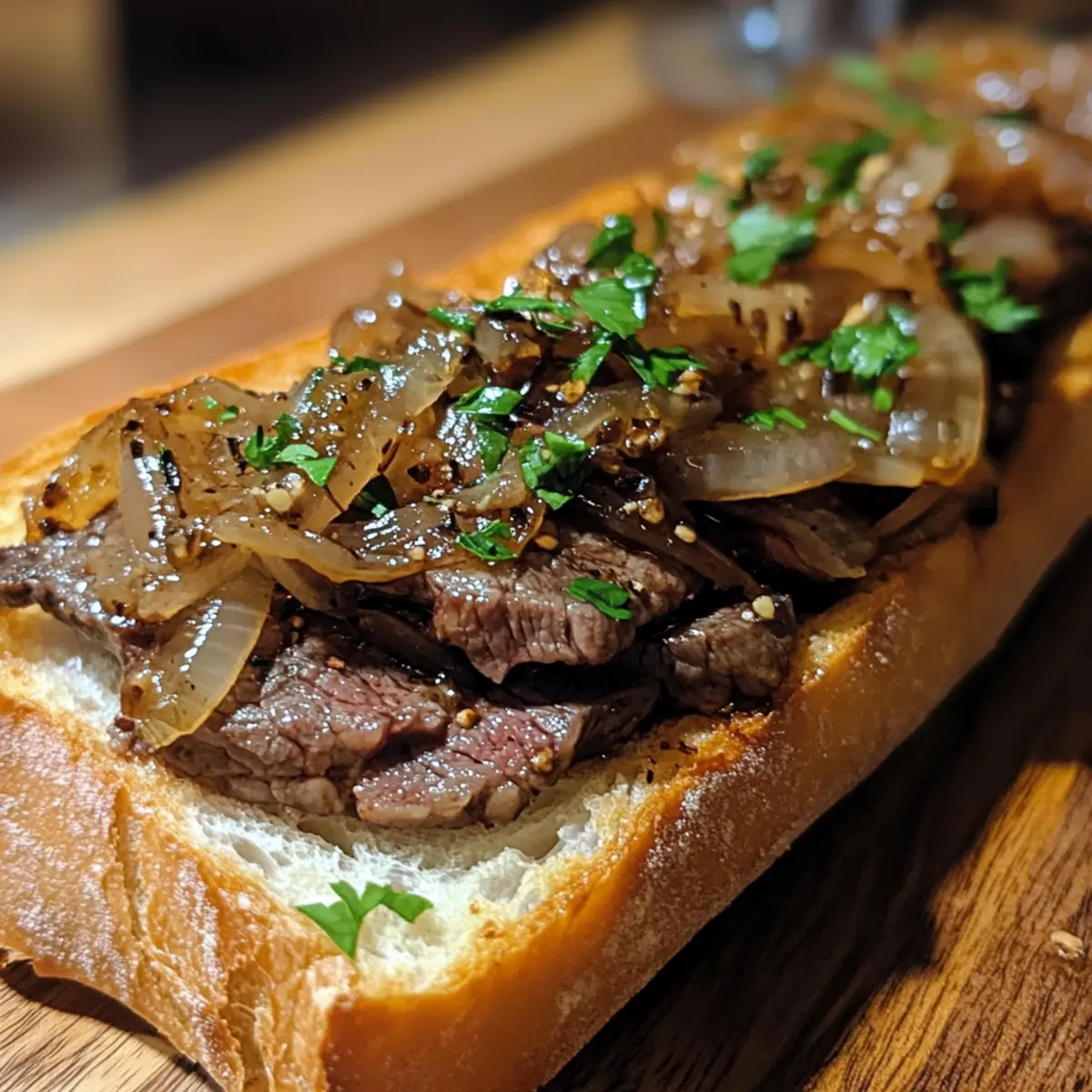 Peppery Steak and Caramelized Onion Baguette recipe