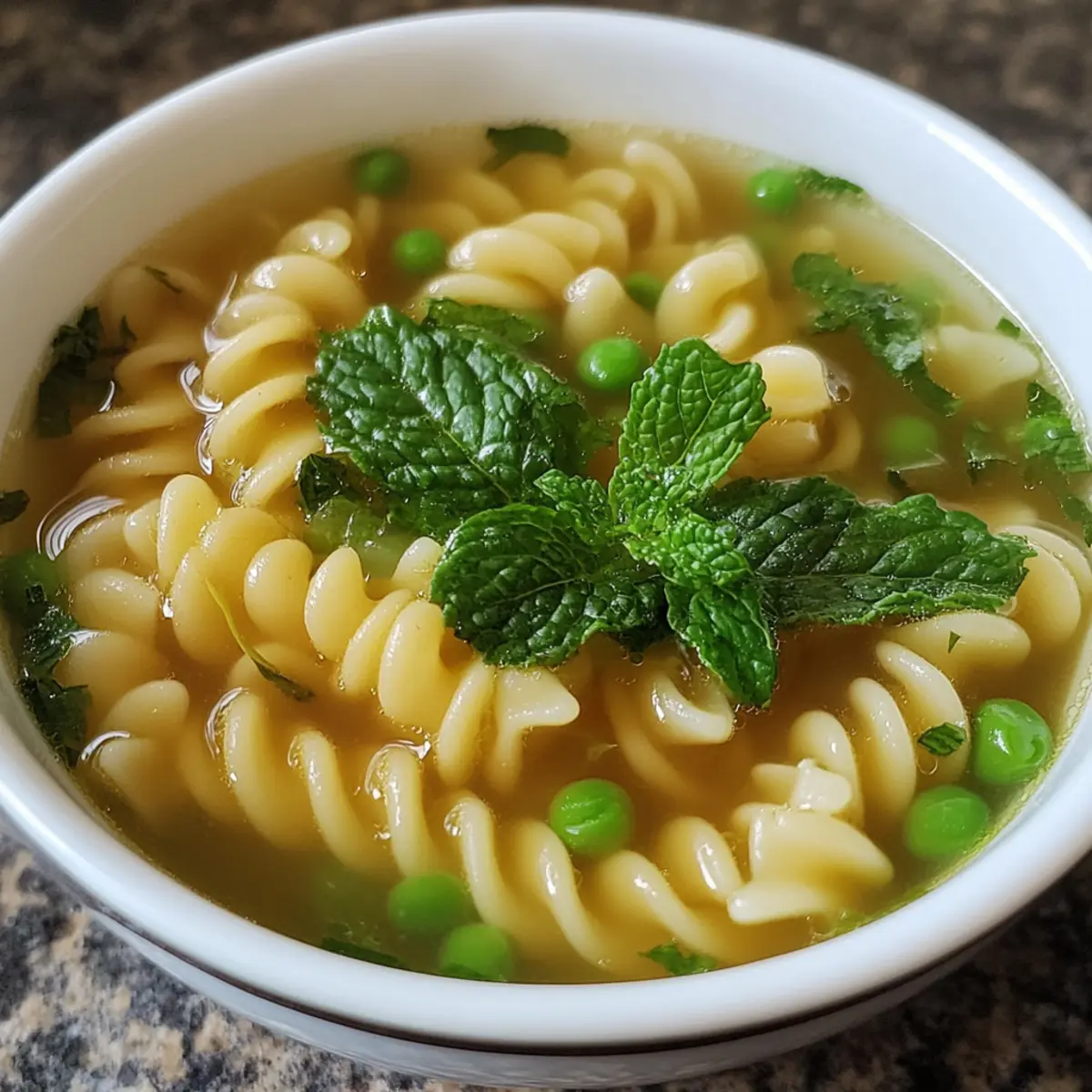 Tiny Pasta and Green Pea Mint Broth recipe