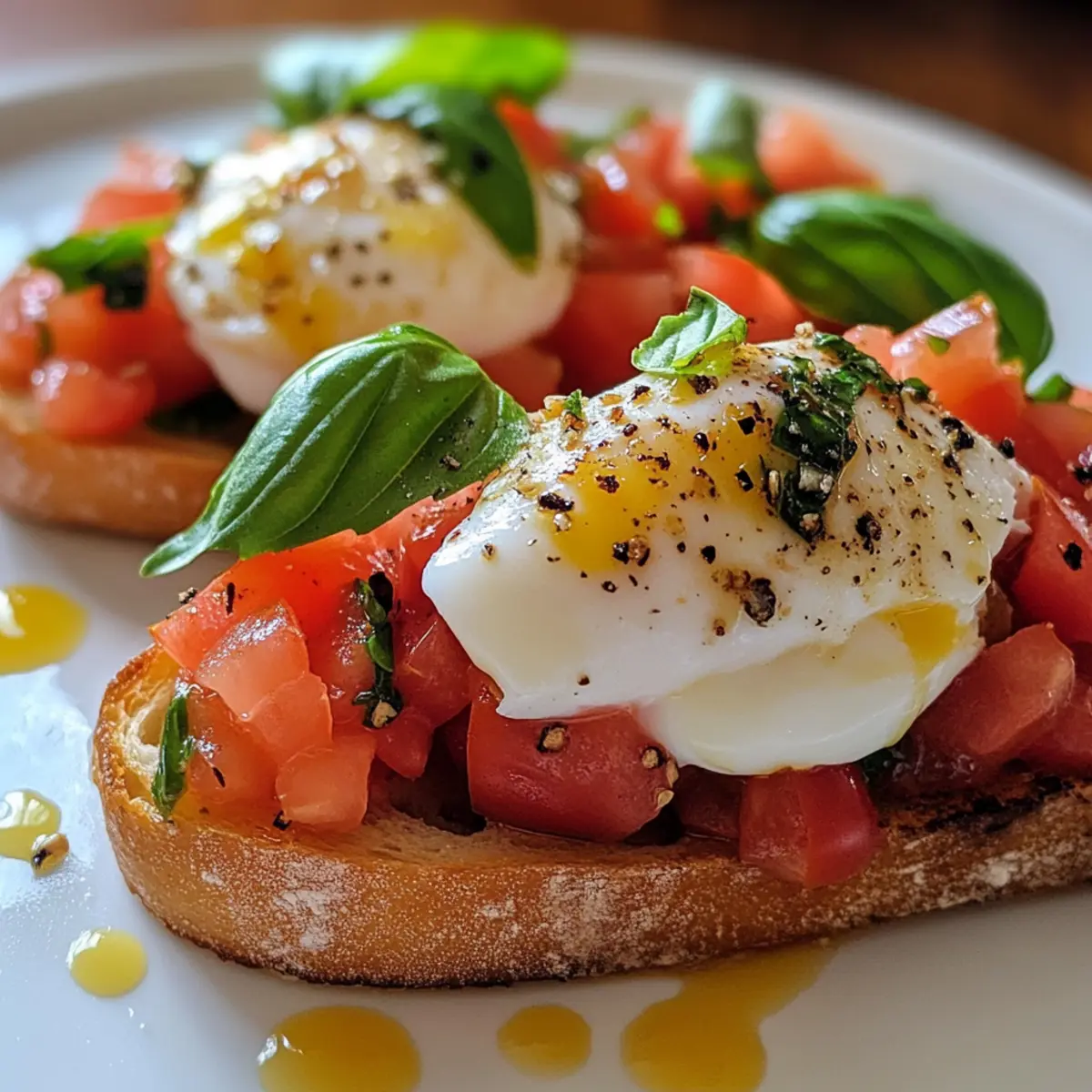 Tomato and Basil Bruschetta with Poached Egg