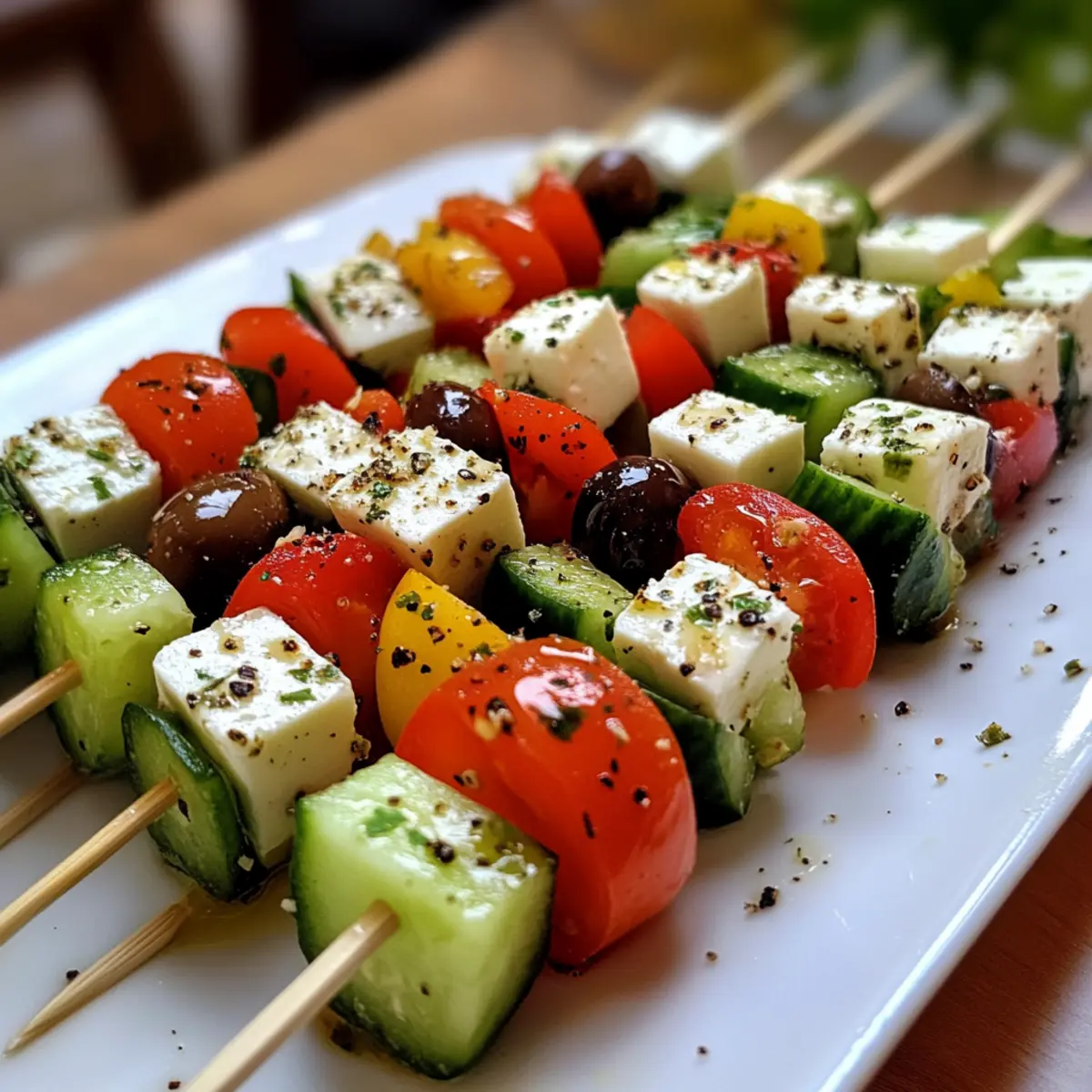 Greek Salad Skewers (Feta, Cucumber, Olive) recipe