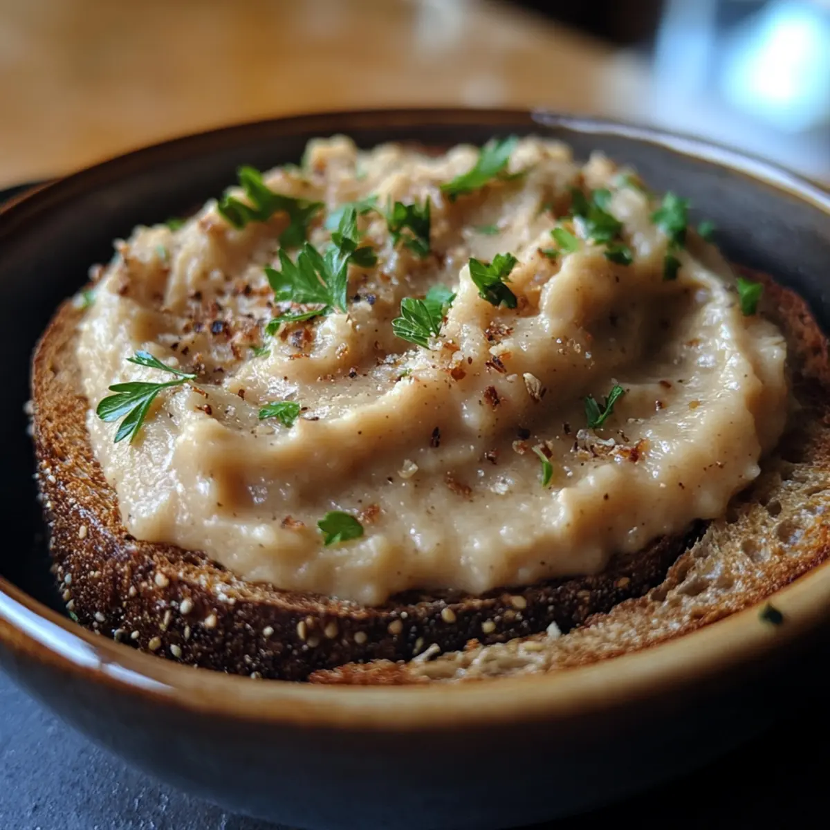 Garlic-Infused White Bean Puree on Dark Rye