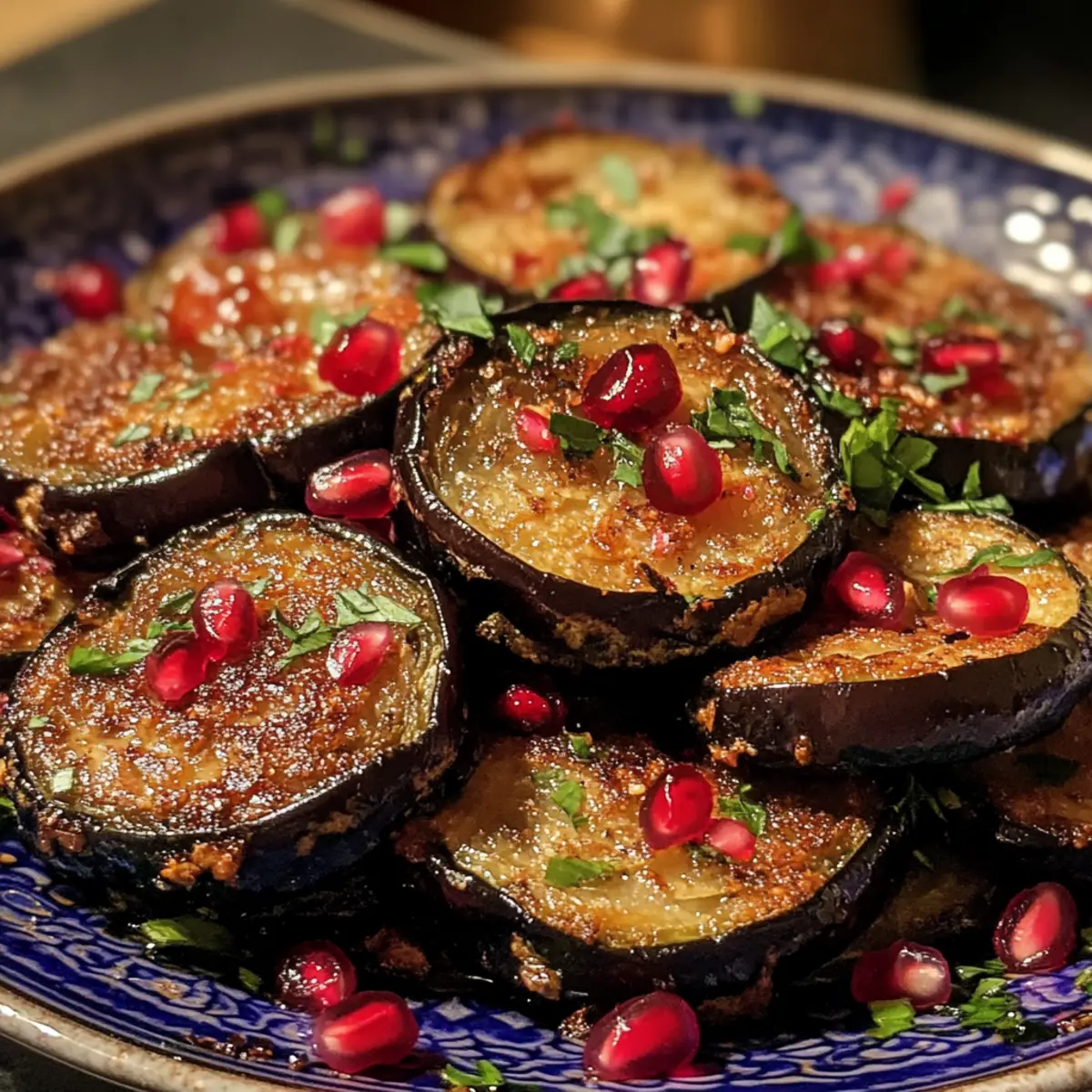 Air-Fried Eggplant Rounds with Pomegranate