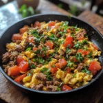 Lebanese Style Scrambled Eggs with Awirma Beef-based