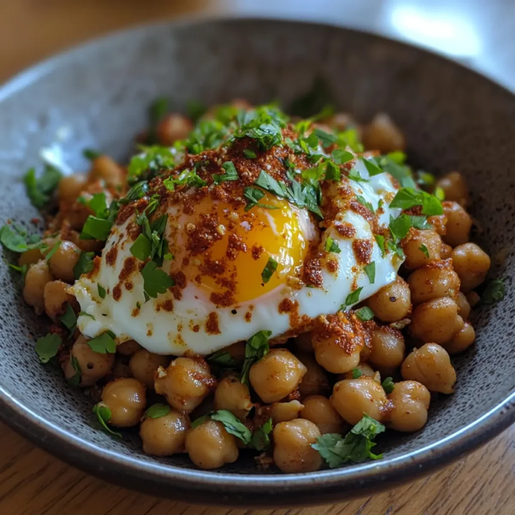 Smoked Paprika Roasted Chickpeas and Poached Egg