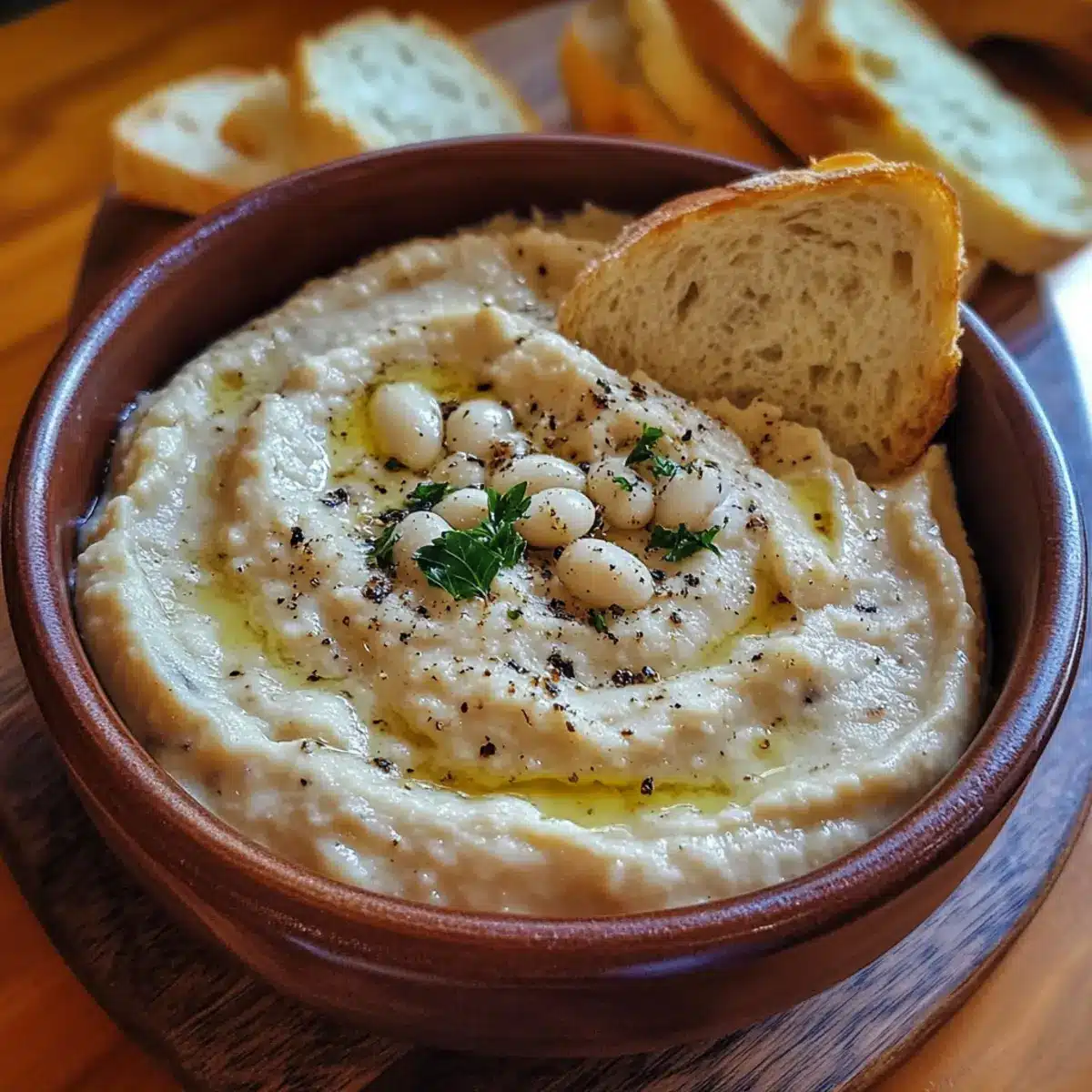 Roasted Garlic and White Bean Dip with Sourdough