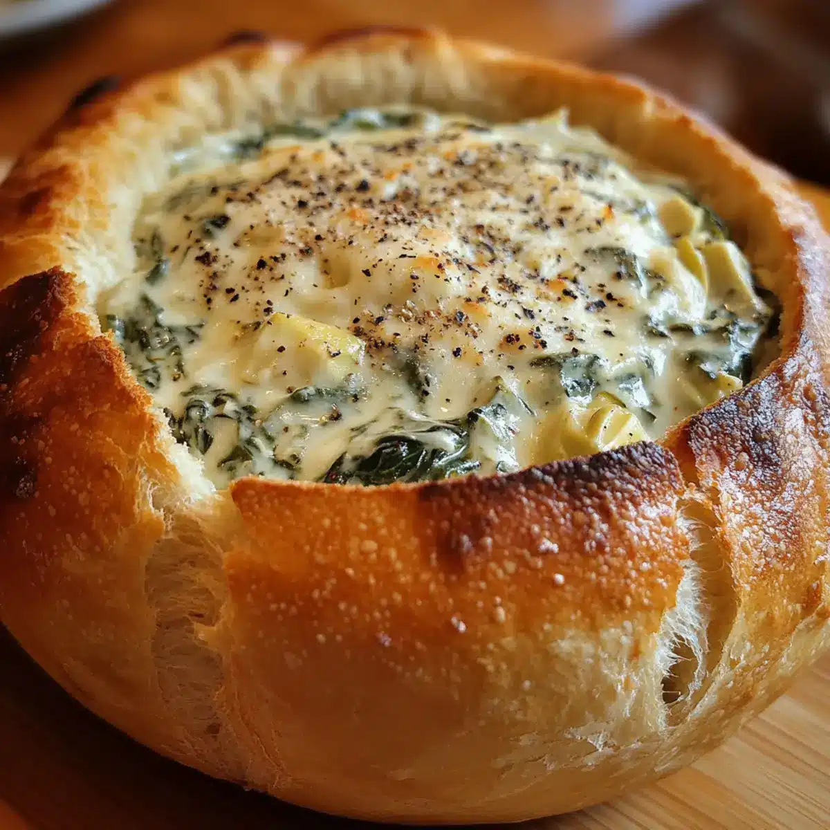 Spinach and Artichoke Dip in a Bread Bowl