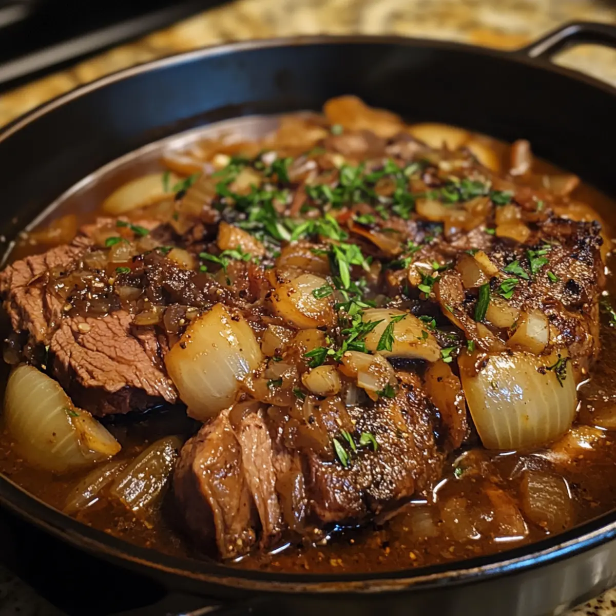 French Onion Pot Roast (Used beef stock and balsamic instead of wine)