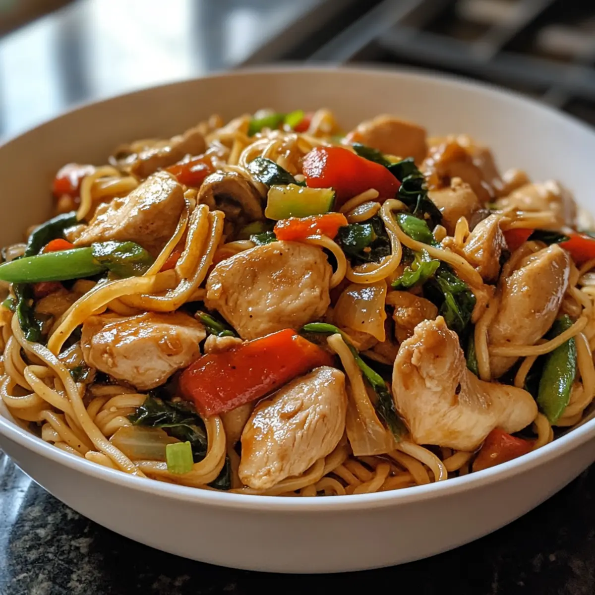 Chicken salpicao noodle stir-fry