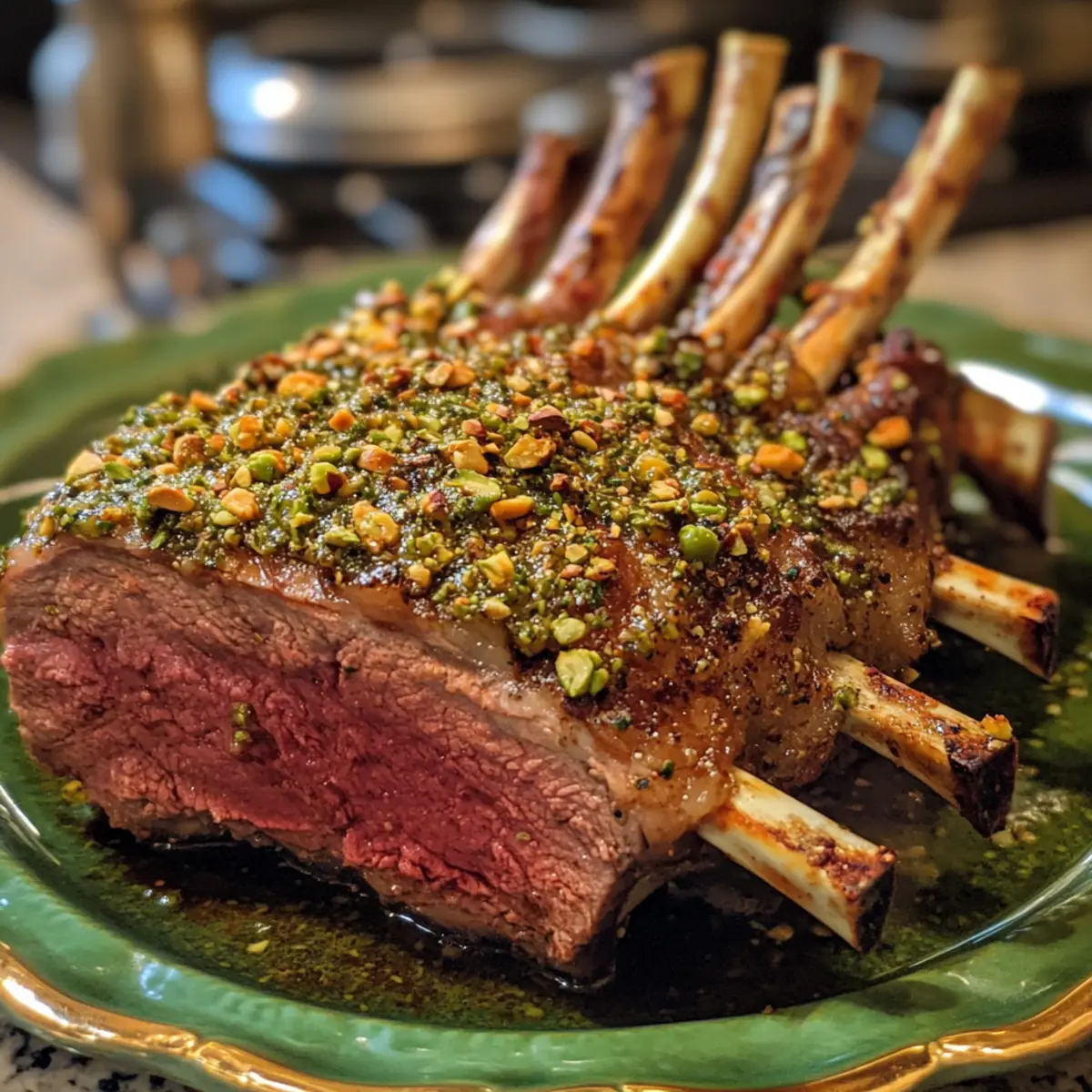 Dijon and Pistachio Crusted Roasted Rack of Lamb