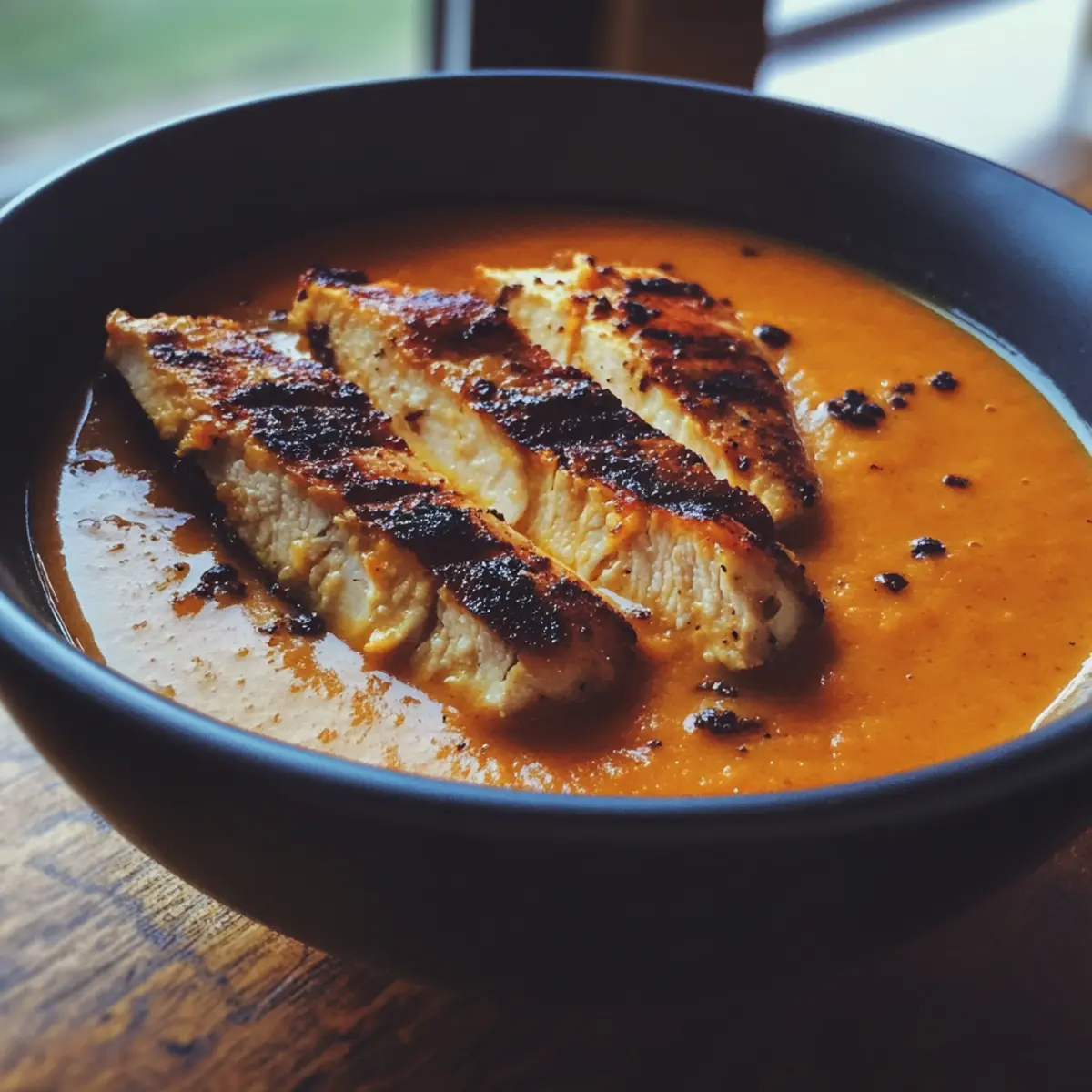 Roasted Carrot and Ginger Soup with Grilled Chicken