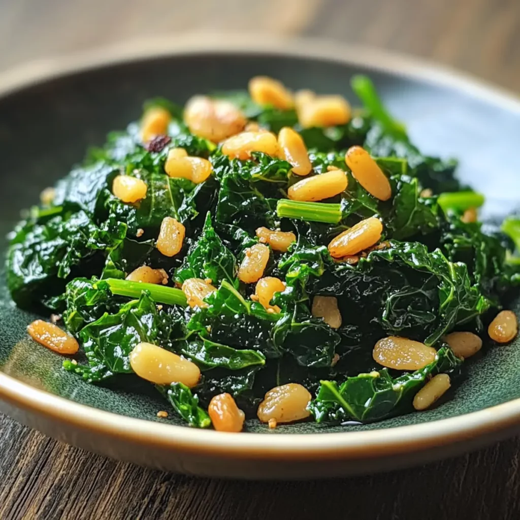 Sautéed Kale with Pine Nuts and Golden Raisins