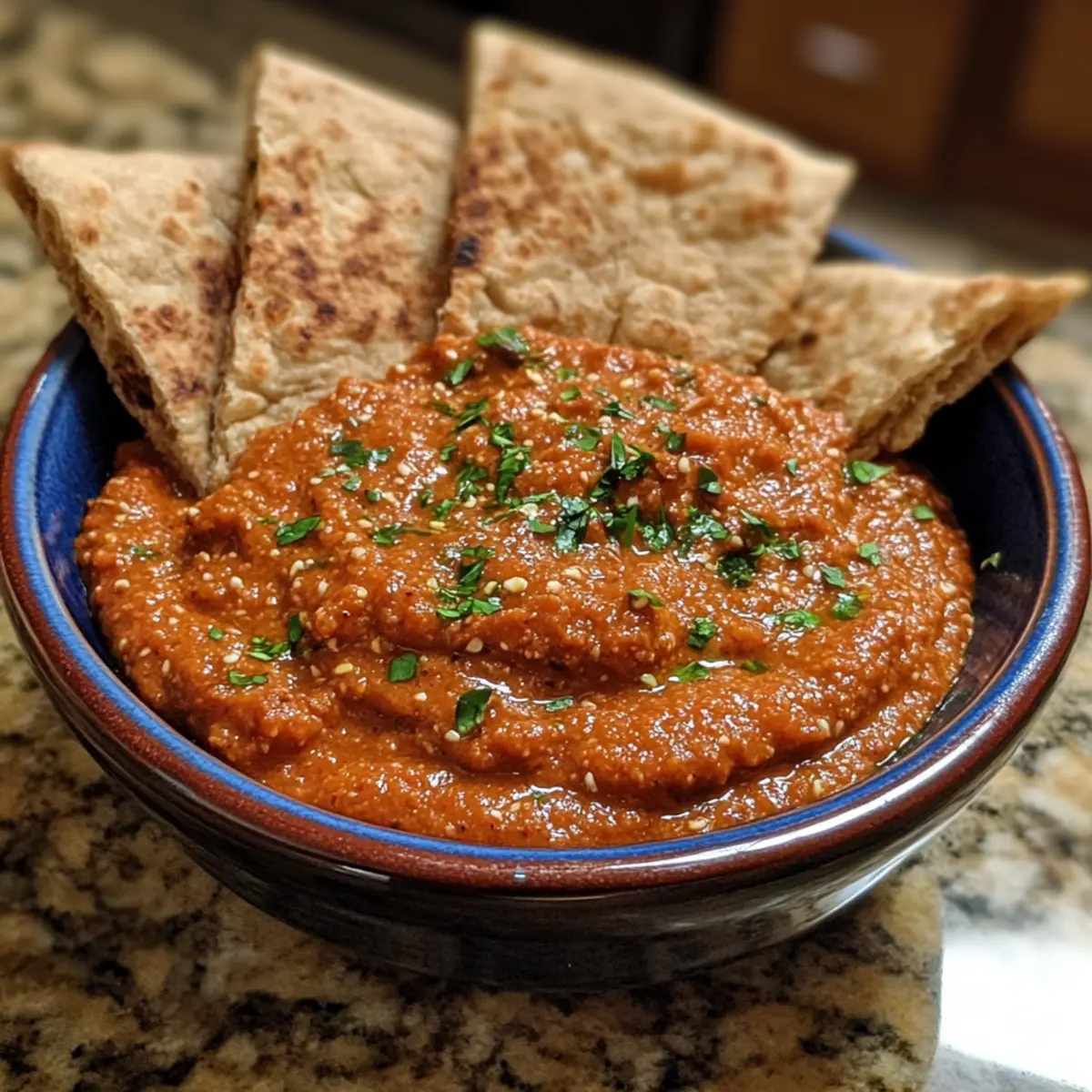 Roasted Red Pepper Muhammara with Whole Wheat Pita